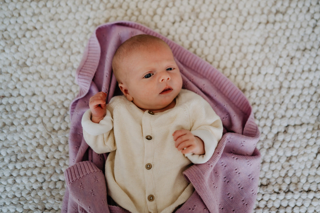 Pink - Knitted Merino wool crib and wrap blanket 80x100 cm - Pure Baby Love
